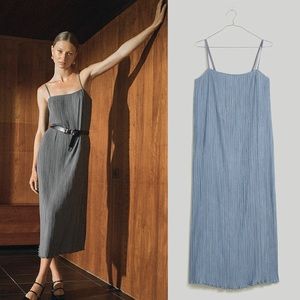 MADEWELL The Goldie Dress in‎ Plissé Midi Dress Color Teapot Blue Size 00
